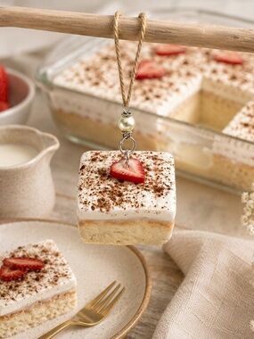 Tres Leches Cake Ornament | Handmade Latin American Hispanic Dessert, Strawberry